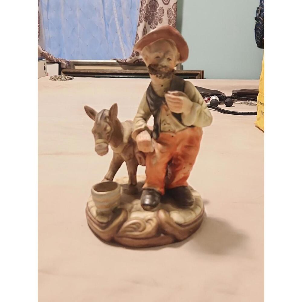 Old Man with Donkey Porcelain Figurine Vintage Western